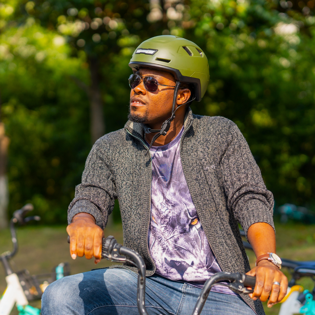 man wearing xnito helmet and starring in a commercial
