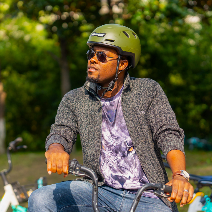 man wearing xnito helmet and starring in a commercial