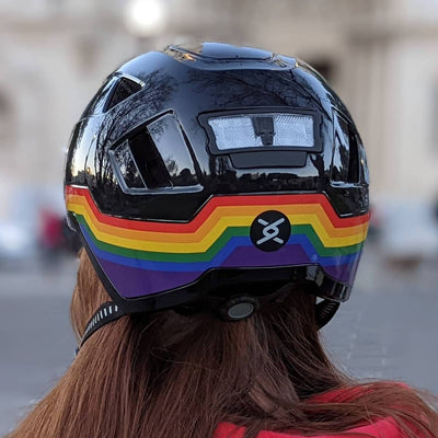 back view of xnito helmet on woman's head