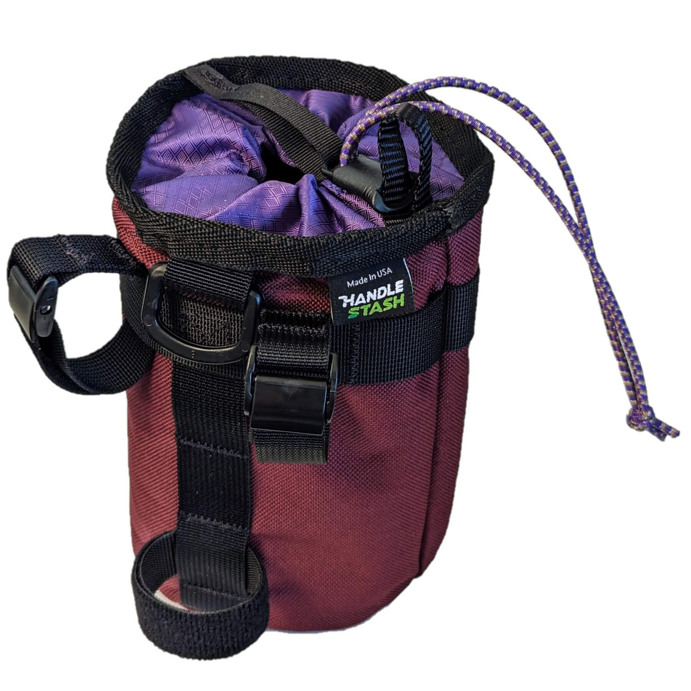 Wine colored HandleStash stem bag with straps