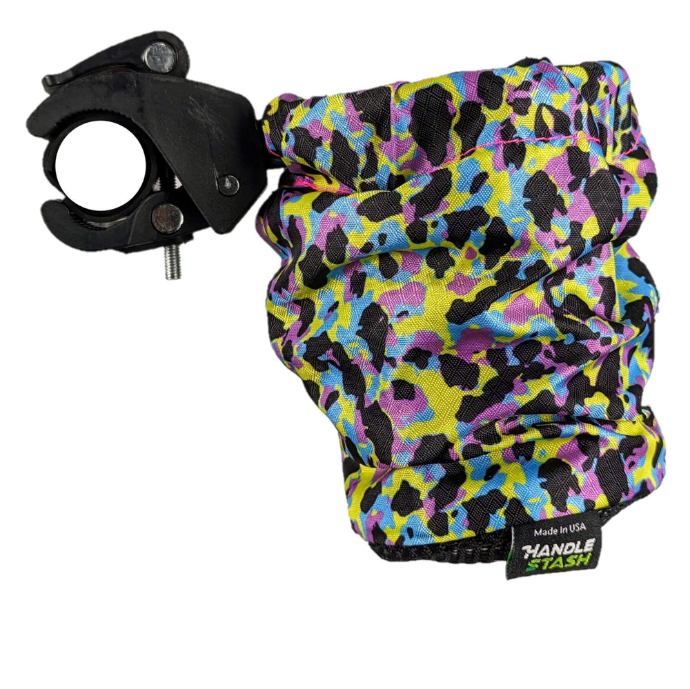 Bike cup holder in neon animal print down position