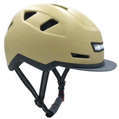 xnito ebike helmet with lights and visor in hemp green - side view