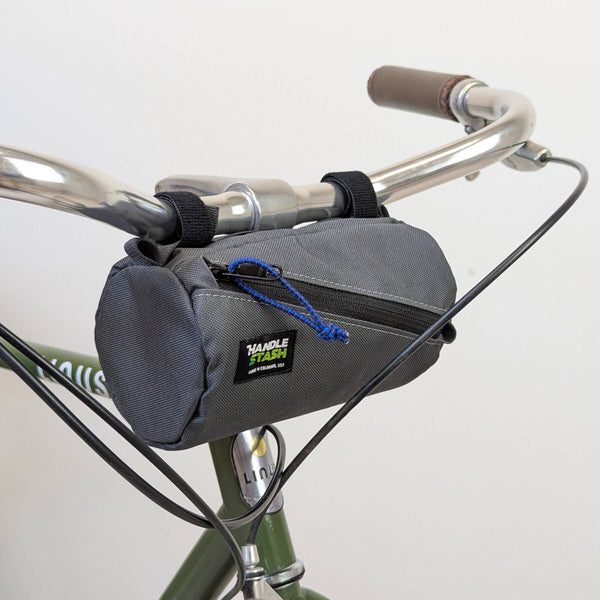 charcoal Mini handlebar bag on bike