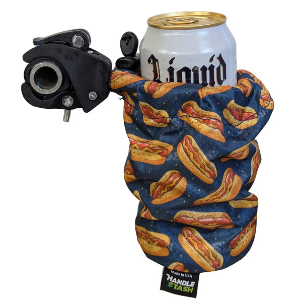 HandleStash Glizzy Guru hot dog print bike cup holder