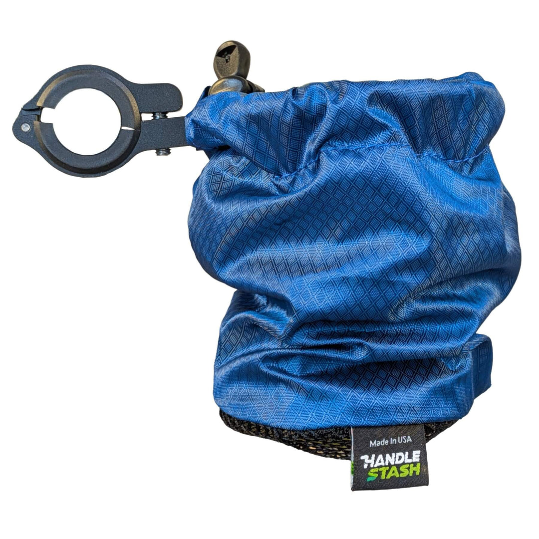 Blucifer Blue bike cup holder with alloy clamp extended