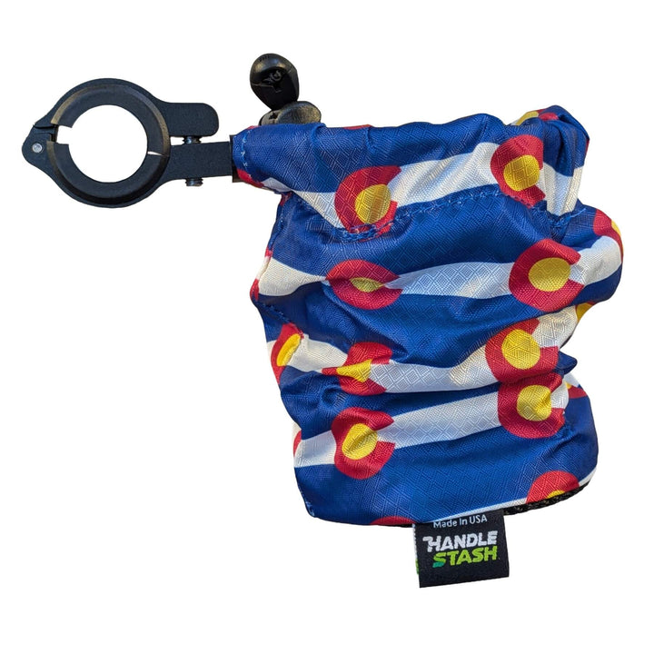 Colorado Flag bike cup holder with alloy clamp extended