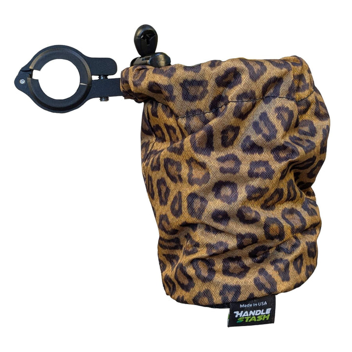 Leopard print bike cup holder with alloy clamp extended