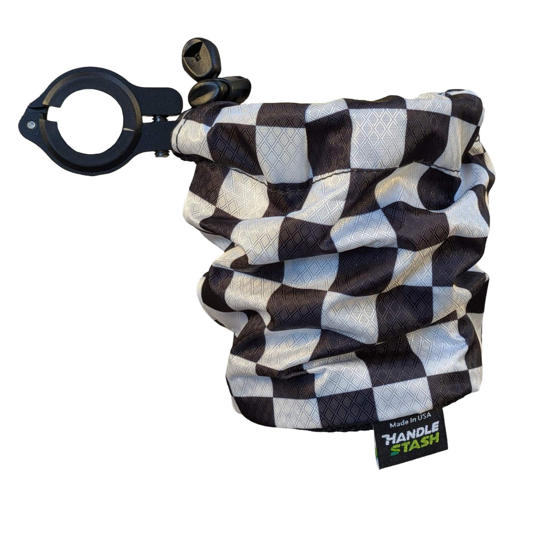 Two Tone Checkered Black and white bike cup holder with alloy clamp extended