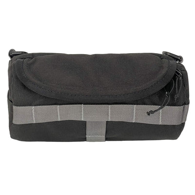Black HandleStash handlebar bag with large zipper opening.