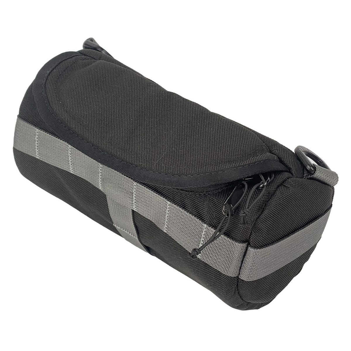 Black HandleStash handlebar bag with large zipper opening. 