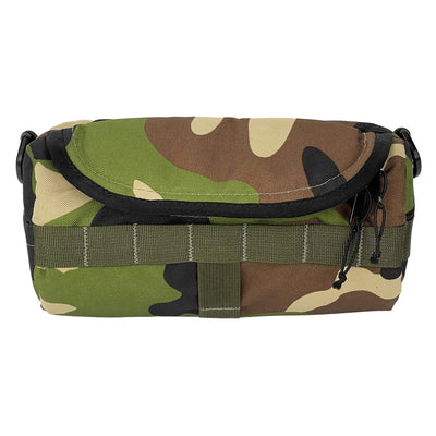 Camouflage HandleStash handlebar bag on white background. 