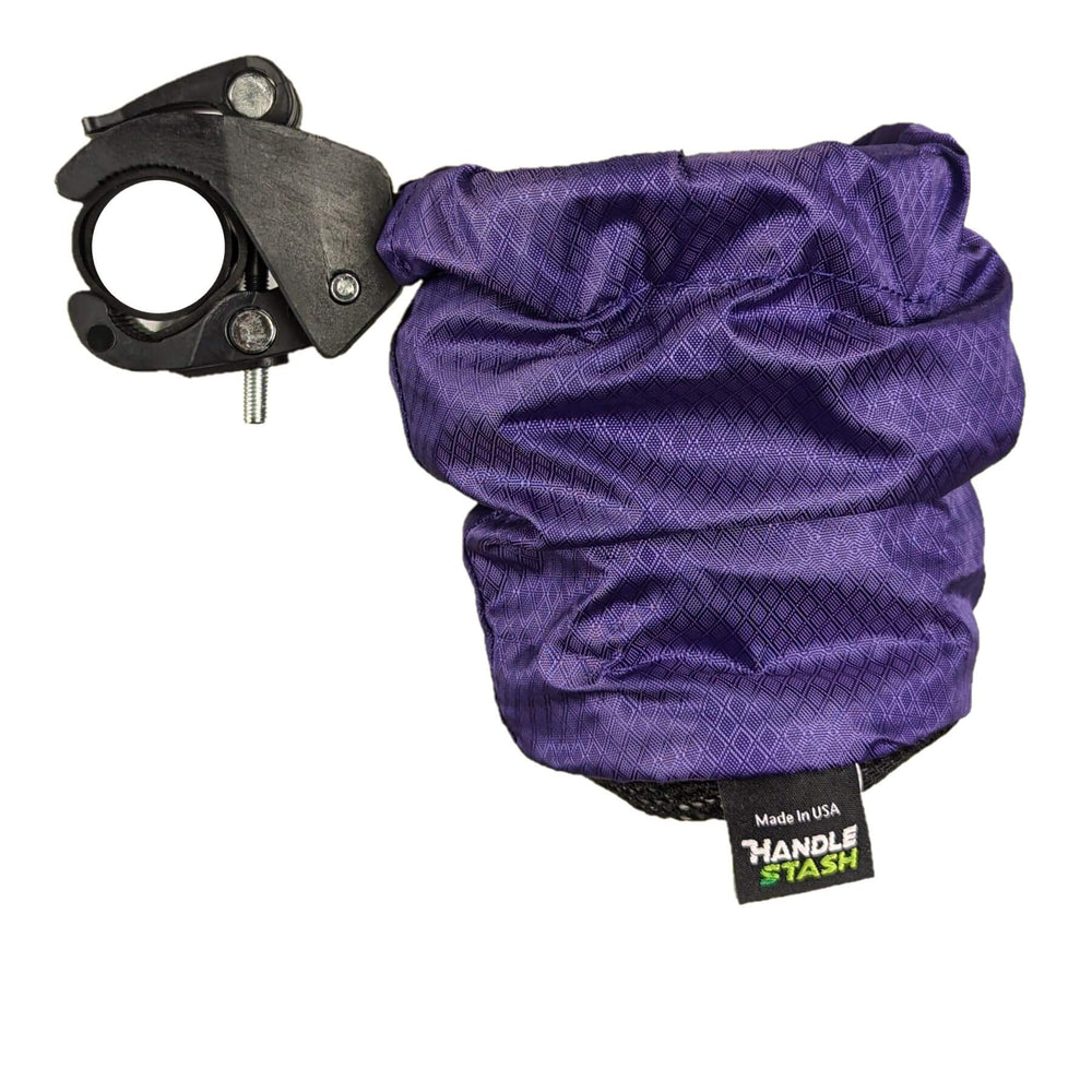 purple Bike Cup Holder in down position by HandleStash