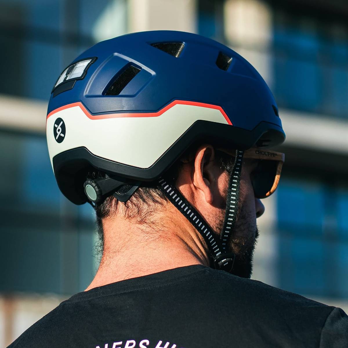 man wearing xnito ebike helmet and looking away like he's too cool for the camera