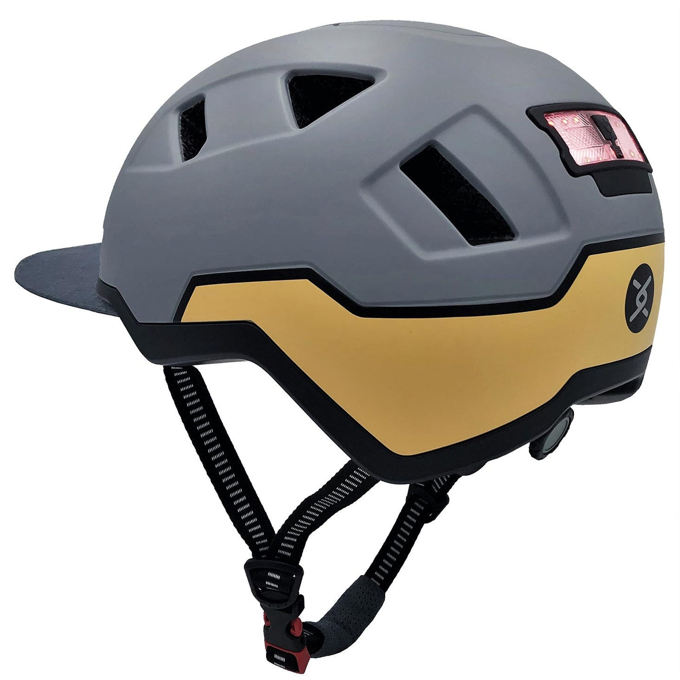 xnito ebike helmet with visor and lights  in gull color 