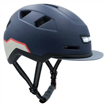 xnito ebike helmet with visor and lights, side view of logan colorway