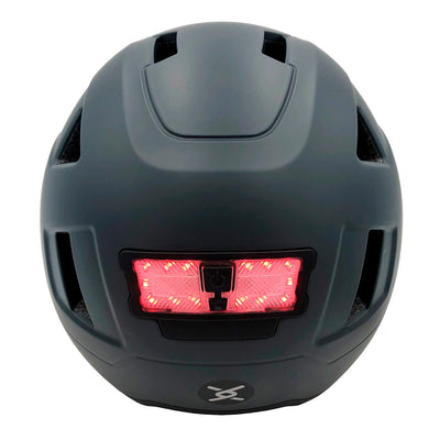 rear view of xnito ebike helmet with rear light in urbanite