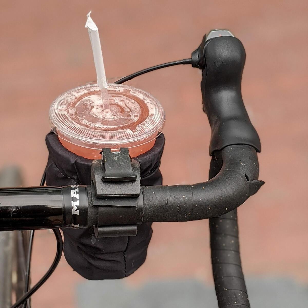 Bike cup holder with to go cup